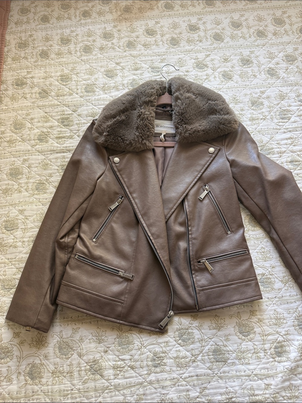 BCBGeneration leather jacket with faux fur color